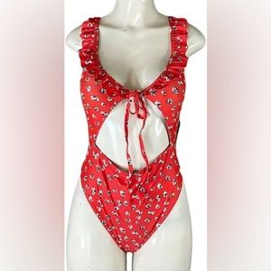 Nasty Gal Just Wanna Have Fun Floral cut out one piece swimsuit , Red